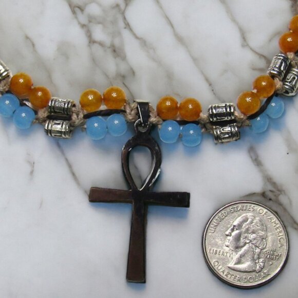 Handmade Egyptian Ankh Necklace with Gemstone Beads.  One of a Kind! - Picture 5 of 6